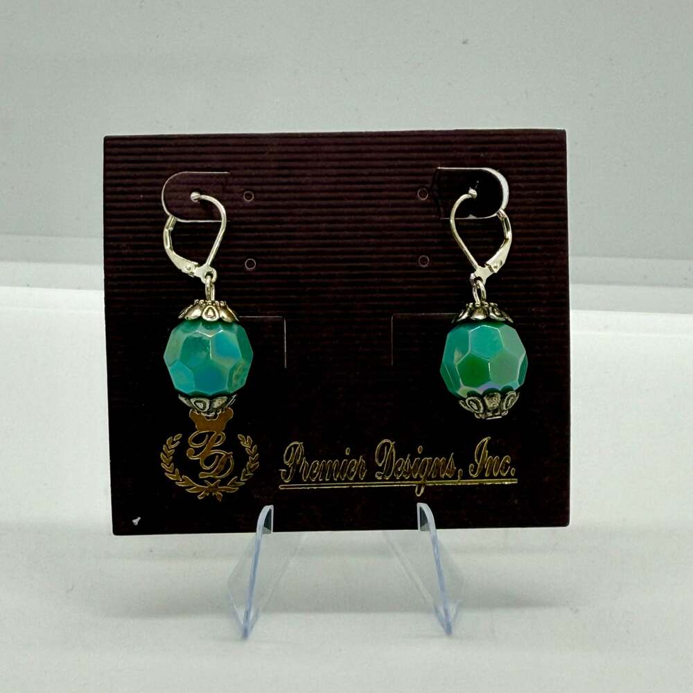 Premier Designs Vintage Light Blue Beaded Dangle Earrings - Picture 2 of 5